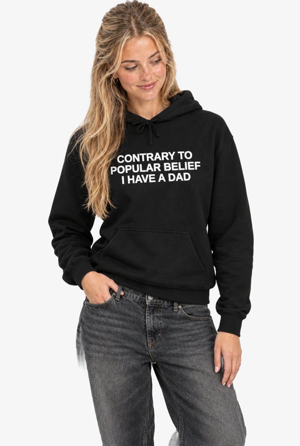 Contrary To Popular Belief I Have A Dad Hoodie: Black on model