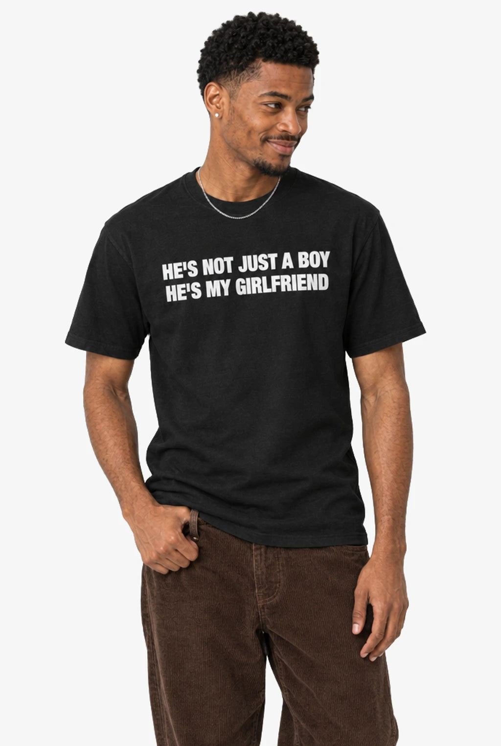 He's Not Just A Boy He's My Girlfriend T-Shirt: Black on model