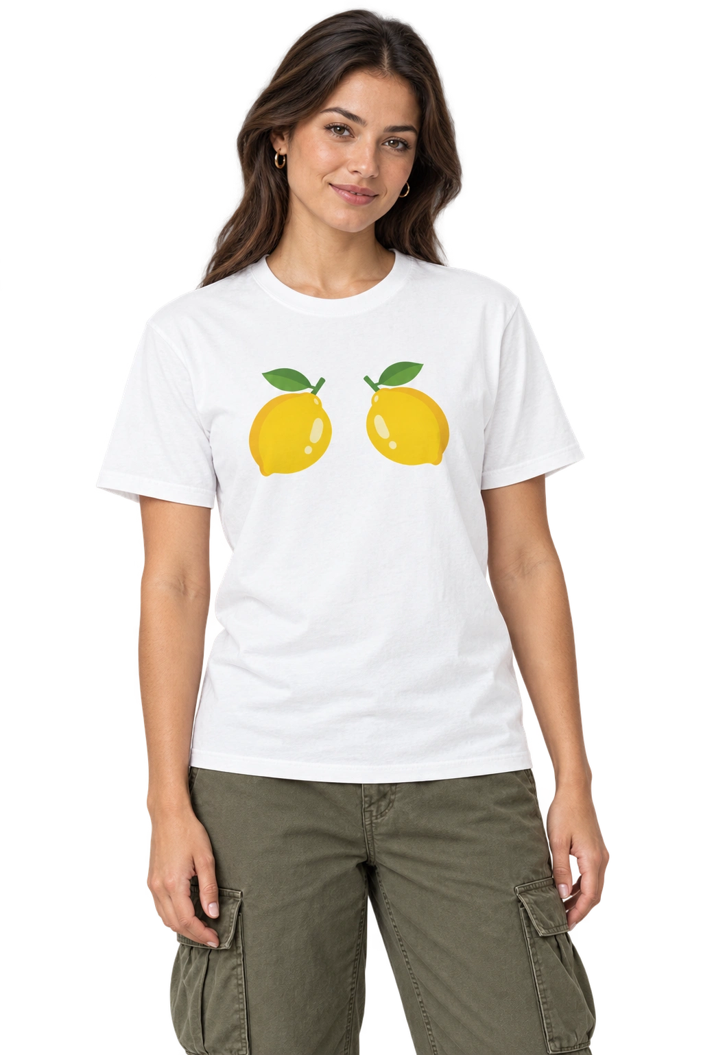Lemons Over Boobs T-Shirt: White on model