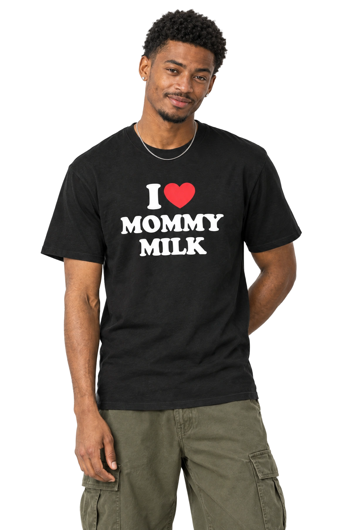 I Heart Mommy Milk T-Shirt: Black on model