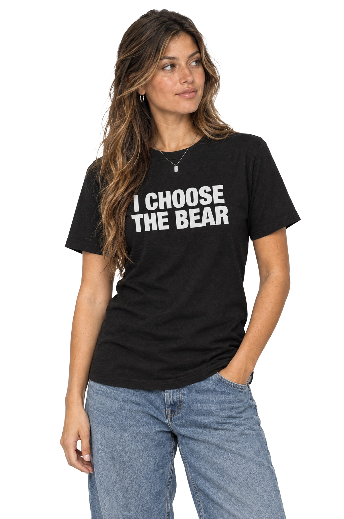 I Choose The Bear T-Shirt: Black on model