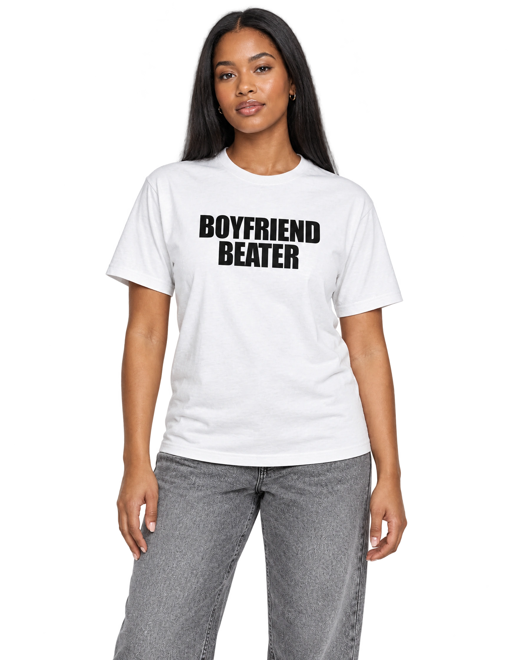 Boyfriend Beater T-Shirt: White on model