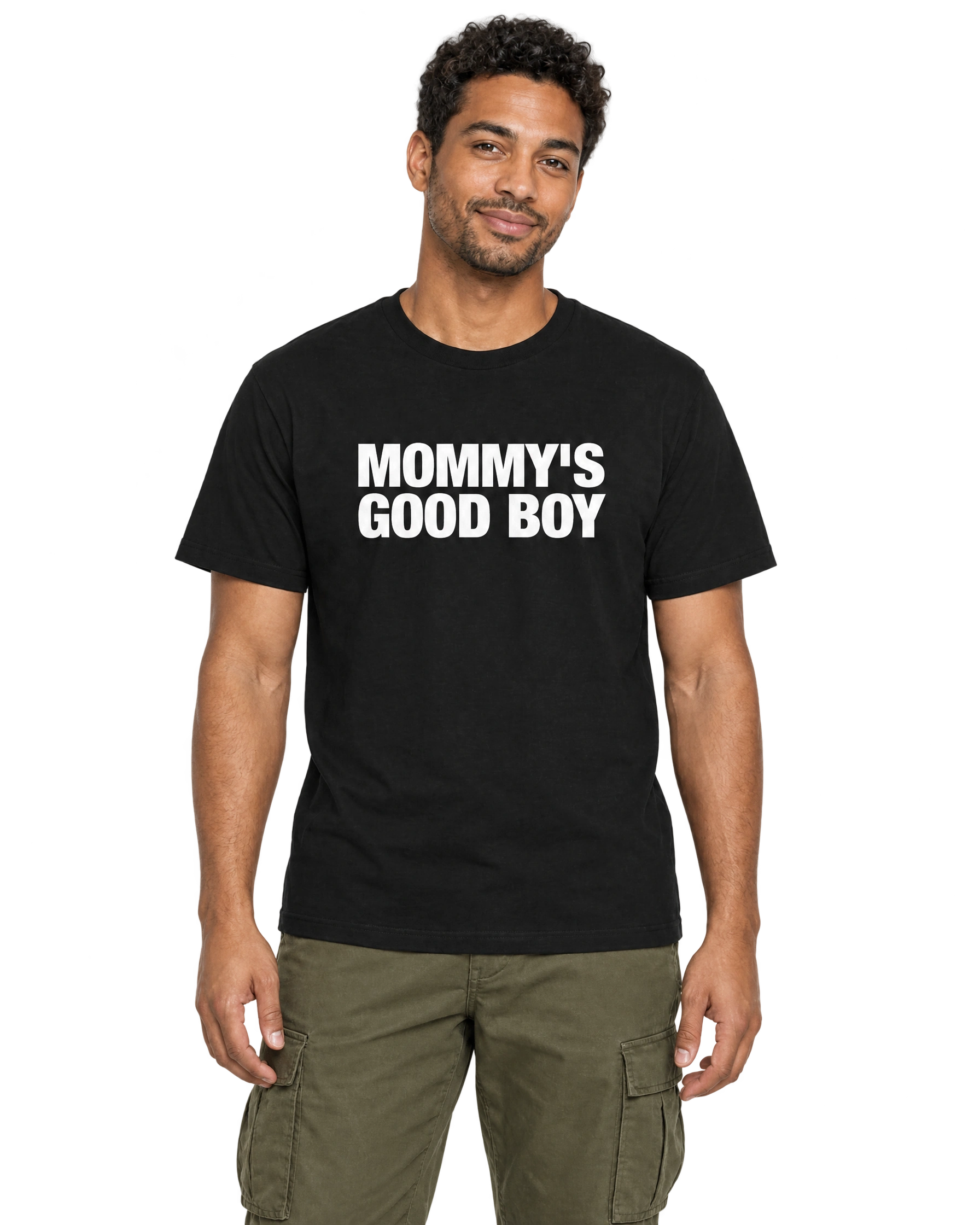 Mommy's Good Boy T-Shirt: Black on model